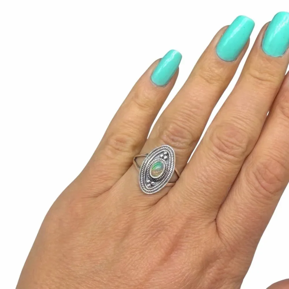Ethiopian Fire Opal Ring Size 8 Solid 925 Sterling Silver